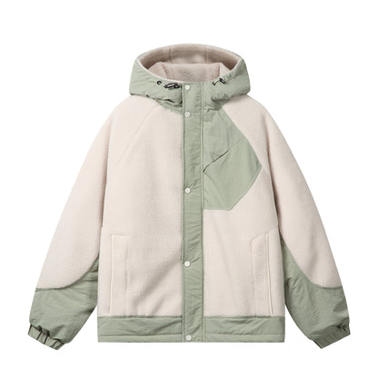 Unisex Boxy Fleece Jacket with Hood and Contrasting Nylon Inserts EVA-US