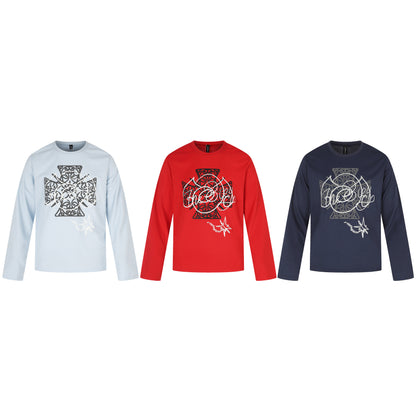 Women's Long Sleeve Round Neck Shirt with Decorative Print EVA-US
