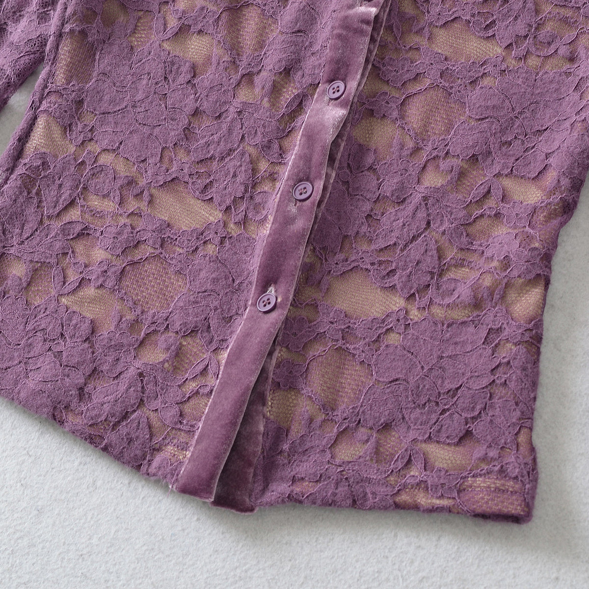 Ladies Fine Lace Cardigan with Matching Under Top and Velvet Trim EVA-US