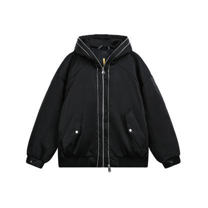 Men's Padded Oversized Bomber Jacket with Hood and Double Zipper EVA-US