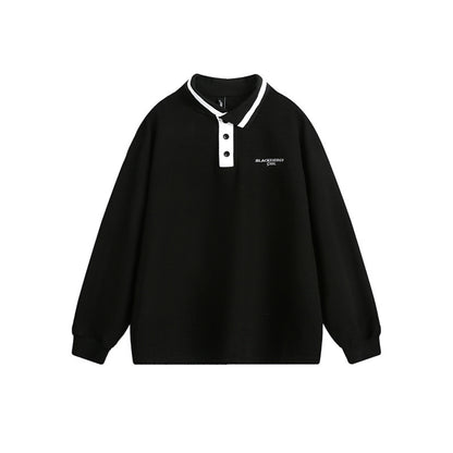 Unisex Oversize Polo Sweatshirt with Contrast Button Placket and Ribbed Cuffs EVA-US