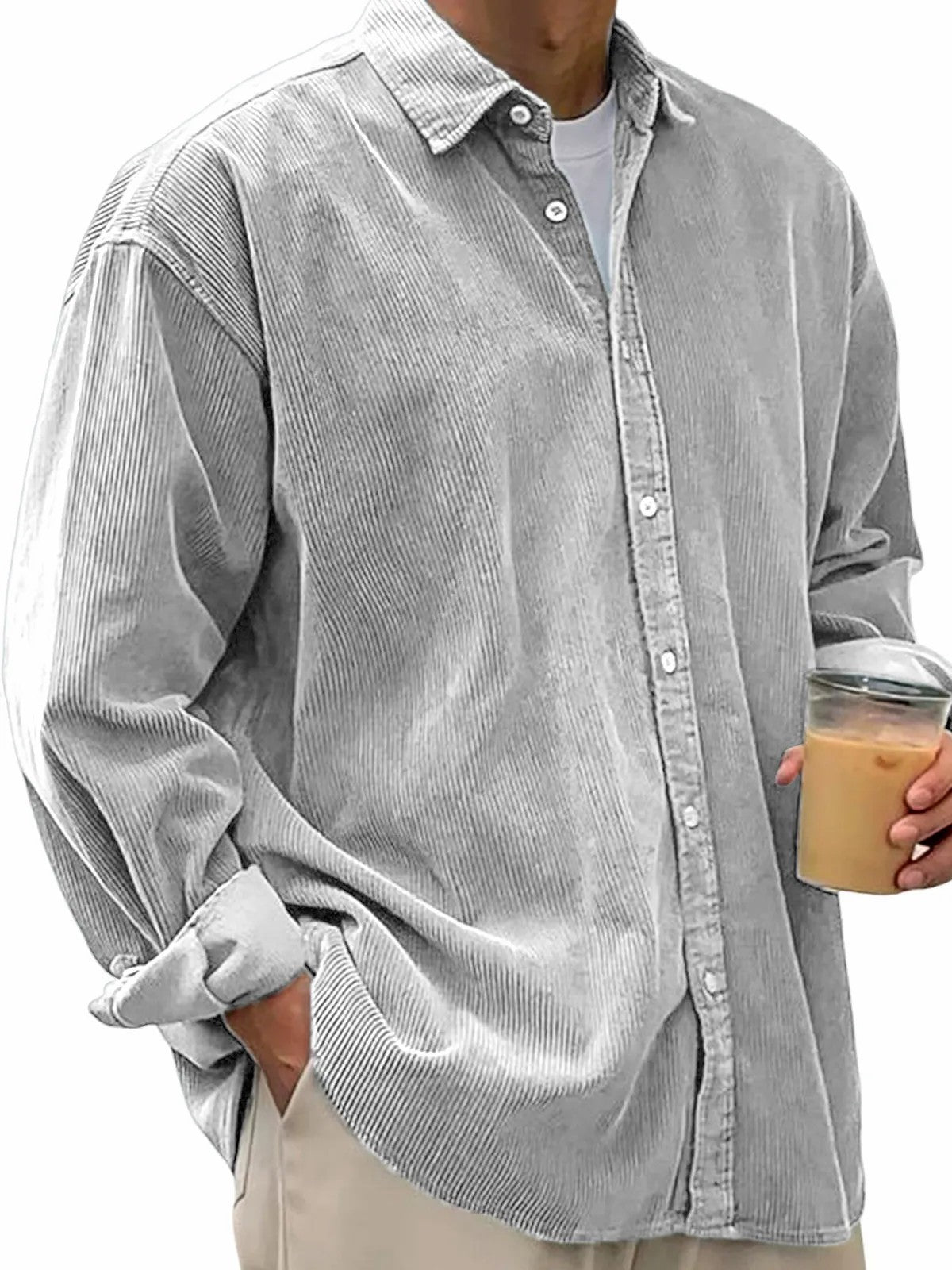 Men's casual cord shirt made of fine corduroy with oversized fit EVA-US