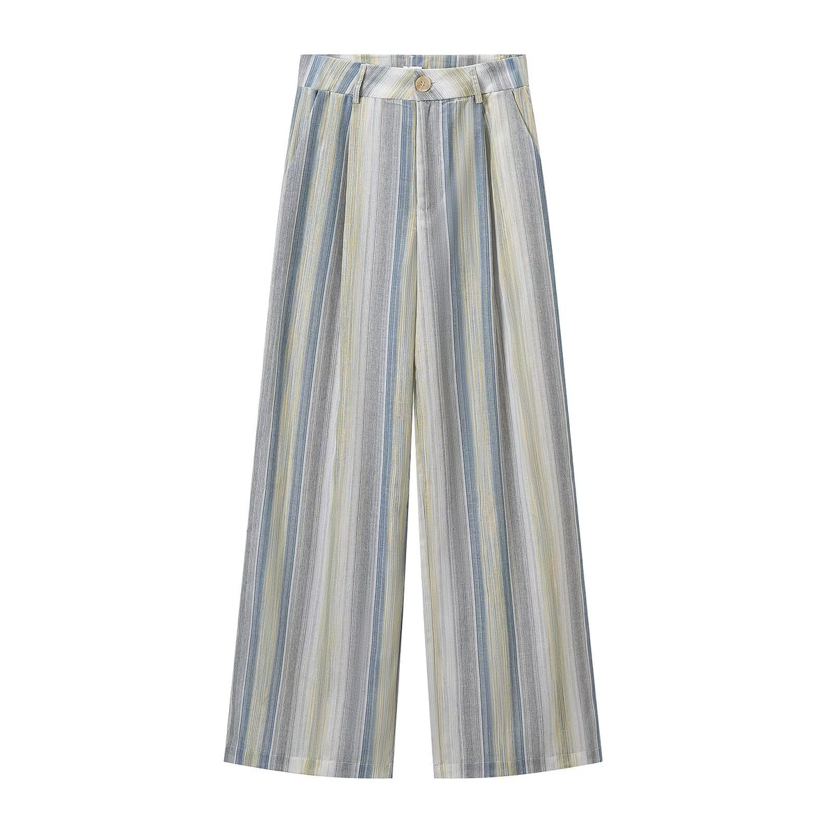 Women's Two-Piece Linen Look Set with Sleeveless Blazer Vest, Waistband and Wide Pleated Trousers EVA-US