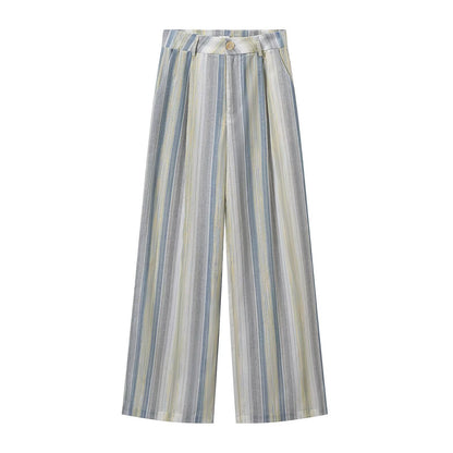 Women's Two-Piece Linen Look Set with Sleeveless Blazer Vest, Waistband and Wide Pleated Trousers EVA-US