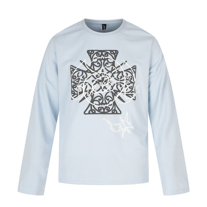 Women's Long Sleeve Round Neck Shirt with Decorative Print EVA-US