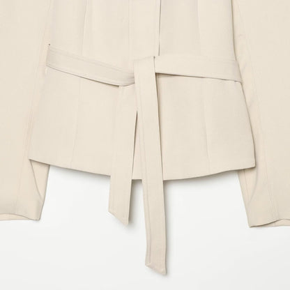 Women's cropped jacket in minimalist trench style with wide shirt collar and tie belt EVA-US