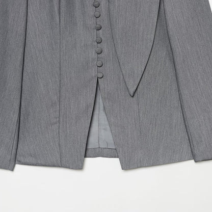Women's Elegant Longline Blazer with High Funnel Collar and Overlapping Fabric Buttons EVA-US
