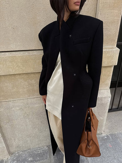 Women Sculptural Midi Coat with distinctive shoulder area and concealed button placket EVA-US