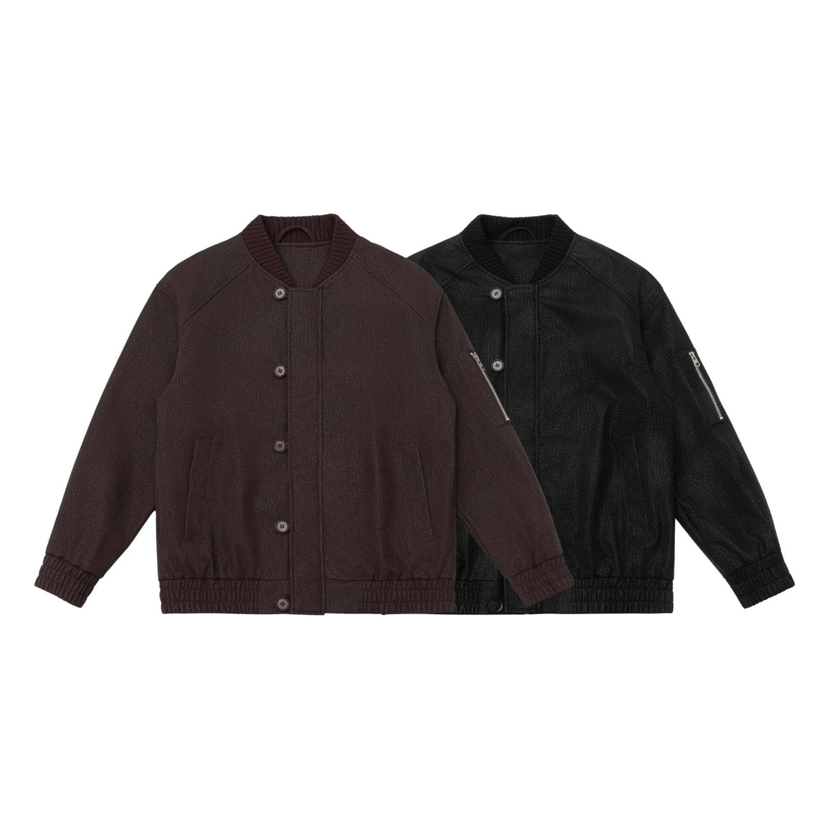 Unisex short bomber jacket with textured suede look and ribbed collar EVA-US