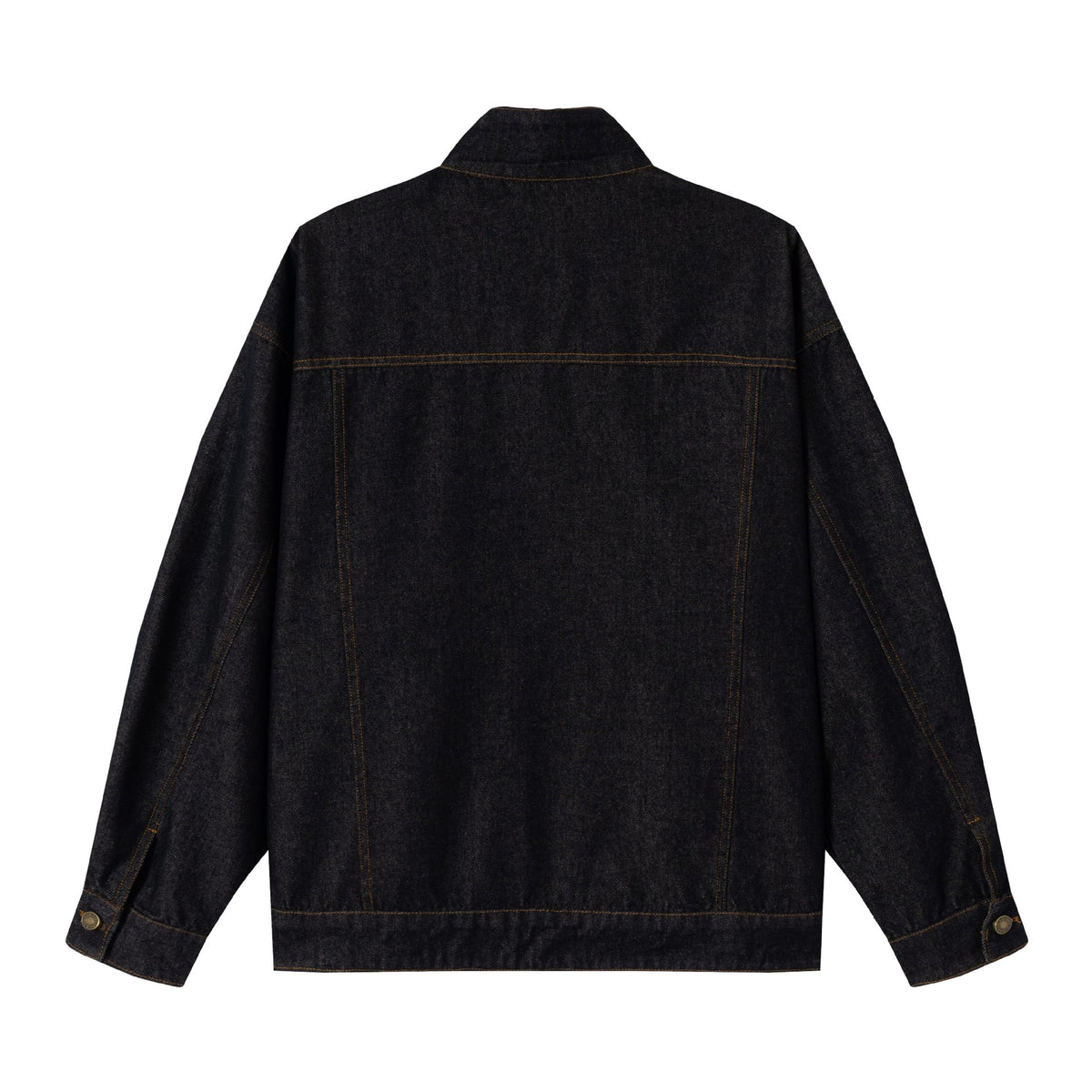 Unisex Oversized Denim Jacket with Funnel Neck and Decorative Chest Flap EVA-US