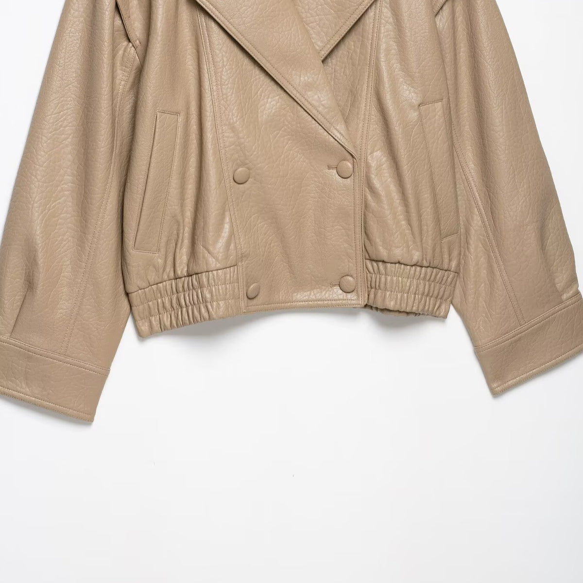 Women's Short Cut Faux Leather Jacket in Oversized Trench Style EVA-US