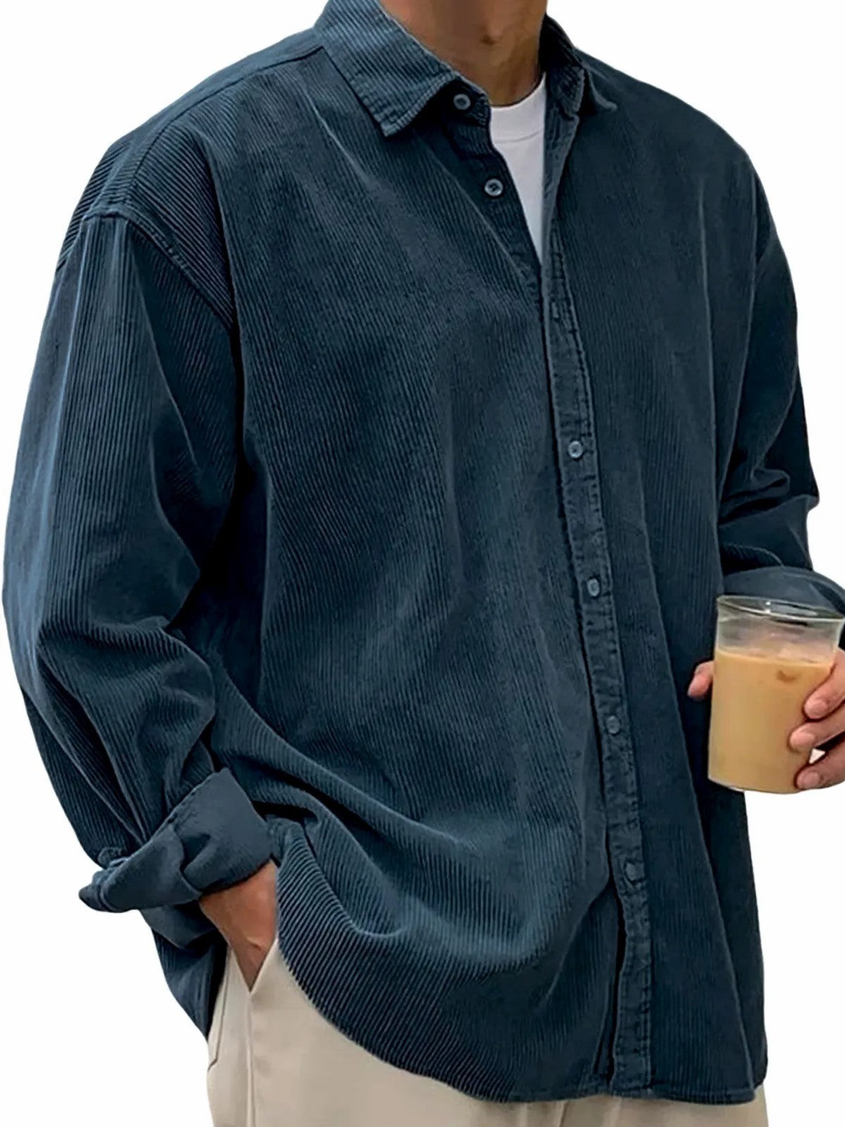 Men's casual cord shirt made of fine corduroy with oversized fit EVA-US