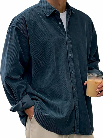 Men's casual cord shirt made of fine corduroy with oversized fit EVA-US