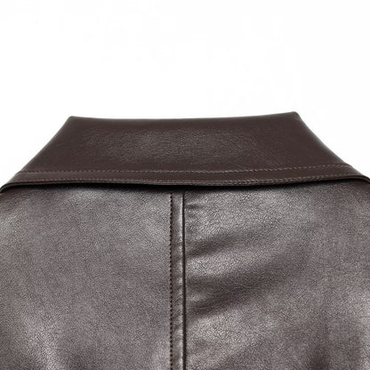 Women's Cropped Bomber Jacket made of Faux Leather with Shirt Collar and Gathered Hem