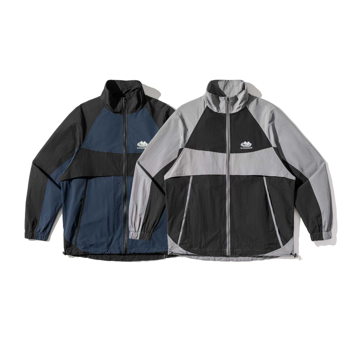 Unisex Lightweight Colorblock Windbreaker in Boxy Cut with High Stand-Up Collar and Drawstring Hem EVA-US