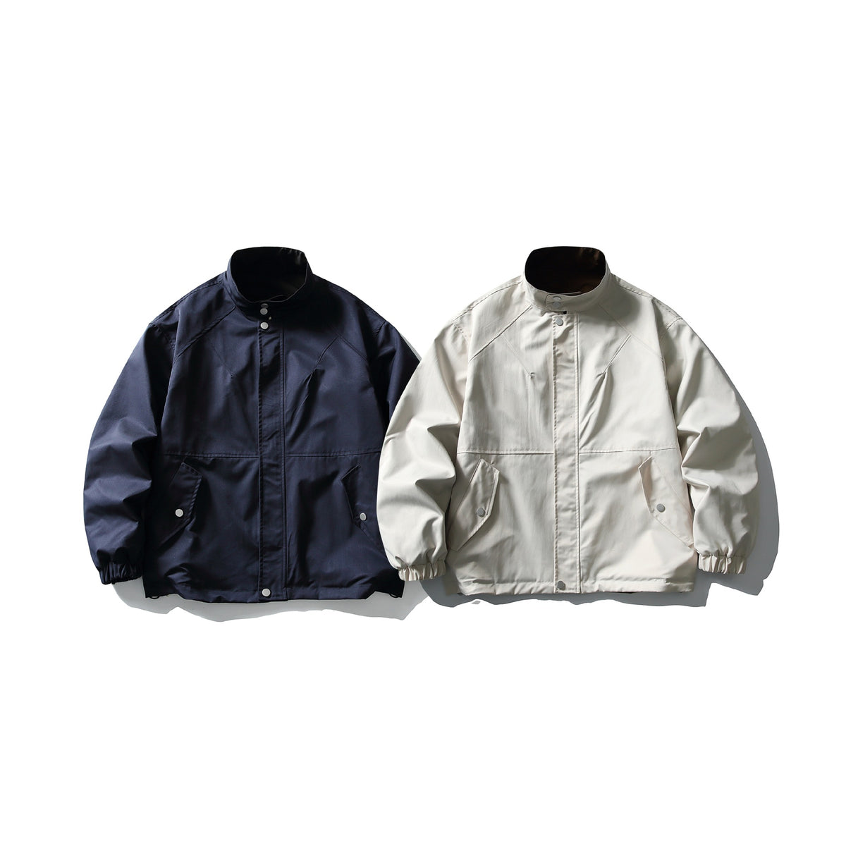 Unisex Lightweight wind and water-repellent oversized boxy jacket with stand-up collar and elastic hem EVA-US