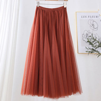 Women Tulle Skirt Layered Floor-Length A-Line Elastic Waistband
