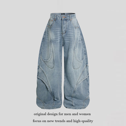 Women's Wide High-Waisted Balloon Jeans with Distinctive Panel Seams EVA-US