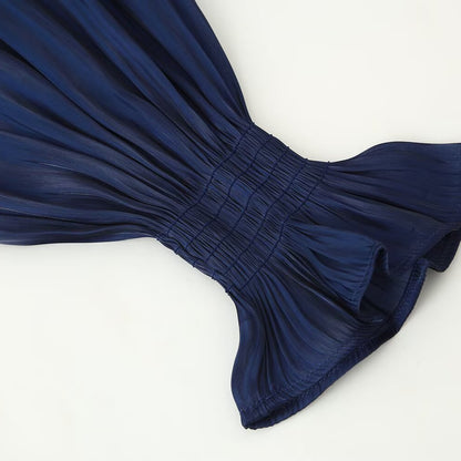 Women silk-like slip blouse with bow collar, pleated effect and ruched balloon sleeves EVA-US