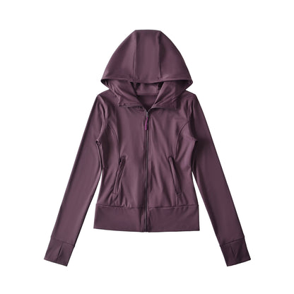 Women's Hooded Sports Jacket with Full Zip, Tailored Fit, and Integrated Zipper Pockets EVA-US