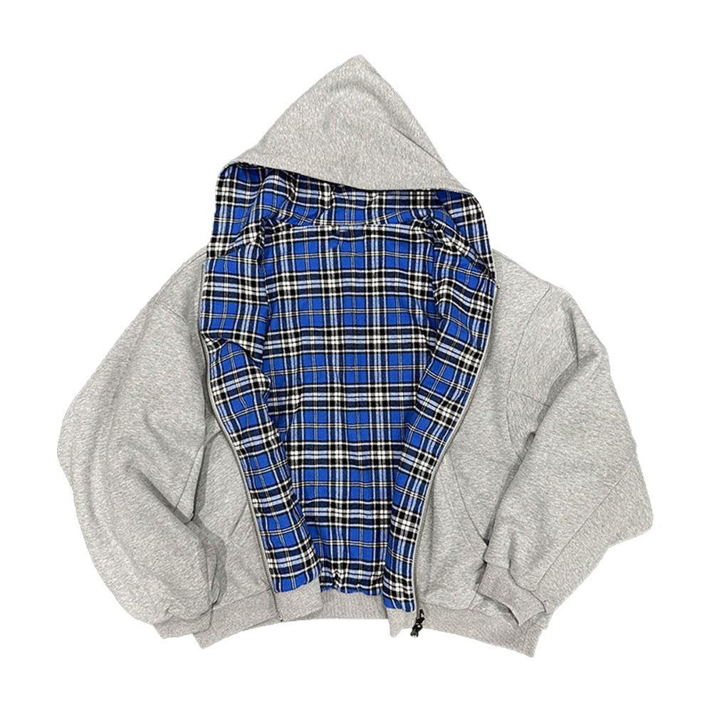 Men's padded hoodie with checked lining and full-length zipper EVA-US