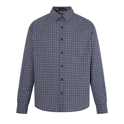 Men's Checked Long Sleeve Shirt in Relaxed Fit with Chest Pocket and Kent Collar EVA-US