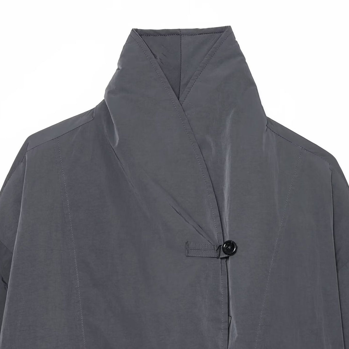 Women's Lightweight Cropped Nylon Jacket with High Funnel Neck, Oversized Cut, and Elastic Cuffs EVA-US