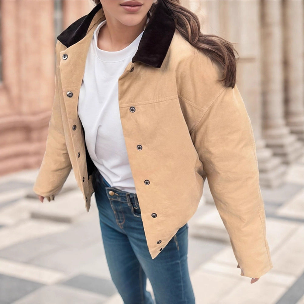 Women's Short Cord Workwear Blouson with Contrast Collar EVA-US