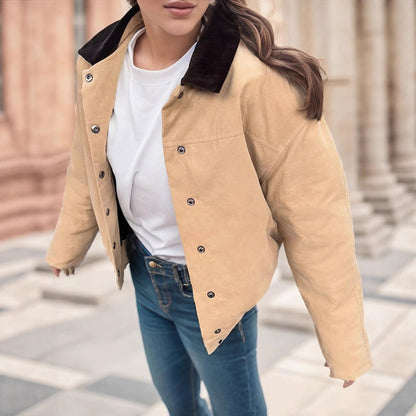 Women's Short Cord Workwear Blouson with Contrast Collar EVA-US
