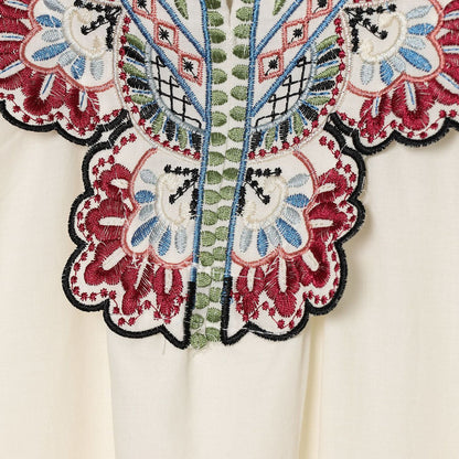 Women's Embroidered Kaftan Dress with V-Neck and Wide Batwing Sleeves EVA-US