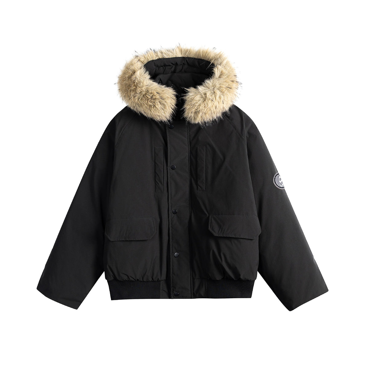 Men's short parka bomber with faux fur-lined hood and robust thermal insulation EVA-US