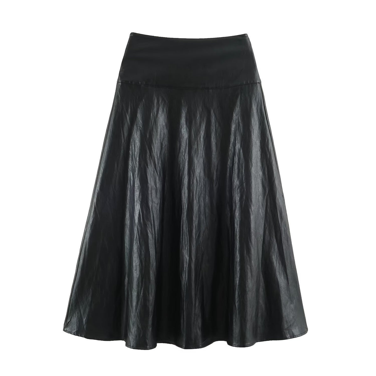 Women's midi skirt in leather look with high waist and flared cut EVA-US