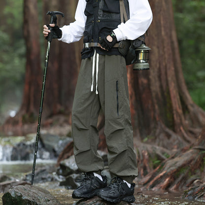 Men's Lightweight Technical Cargo Trekking Pants with Drawstring Waist, Zipper Pockets, and Elastic Hem EVA-US