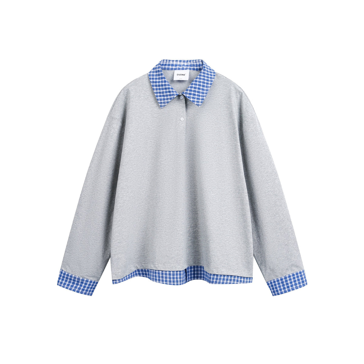 Unisex Loose-fitting sweatshirt with plaid collar and hem insert EVA-US