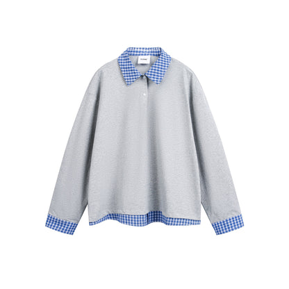 Unisex Loose-fitting sweatshirt with plaid collar and hem insert EVA-US