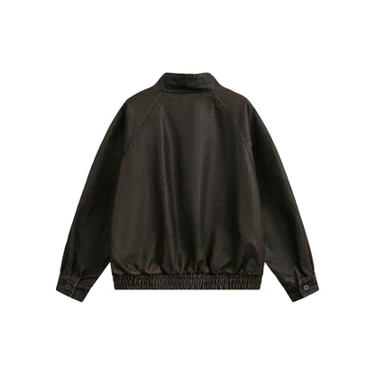 Men's short-cut vintage-inspired leather-look blouson with high stand-up collar EVA-US