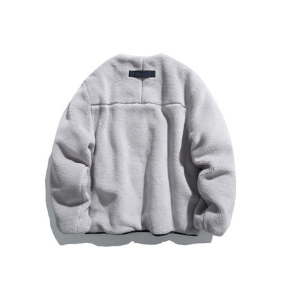 Unisex Short Cut Teddy Fleece Jacket with Nylon Chest Pocket and Full Zip EVA-US
