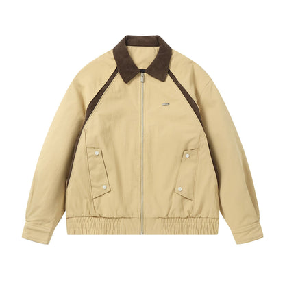 Men's cropped boxy blouson with corduroy collar, two-way zipper, and flap pockets EVA-US