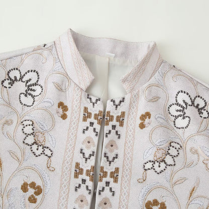 Women embroidered boxy short jacket with stand-up collar and floral embroidery EVA-US