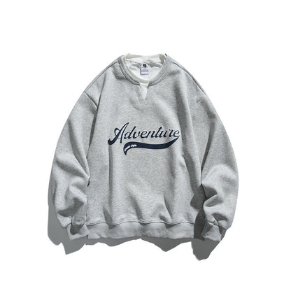 Unisex Oversized Sweatshirt with Notch Collar, Layered Effect and Script Print EVA-US