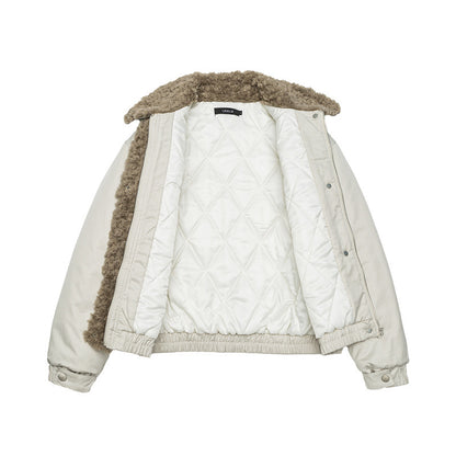 Women's Short Cut Teddy-Lined Blouson Jacket with Faux Fur Collar EVA-US