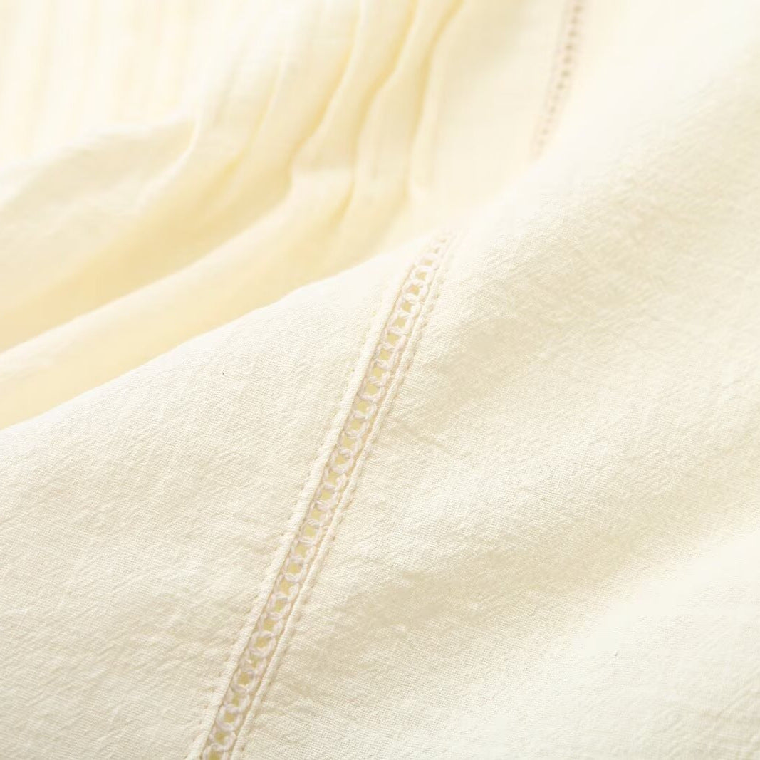 Women Embroidered Boho Blouse with Round Neck, Pleats and Lace Yoke EVA-US