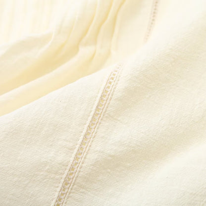 Women Embroidered Boho Blouse with Round Neck, Pleats and Lace Yoke EVA-US