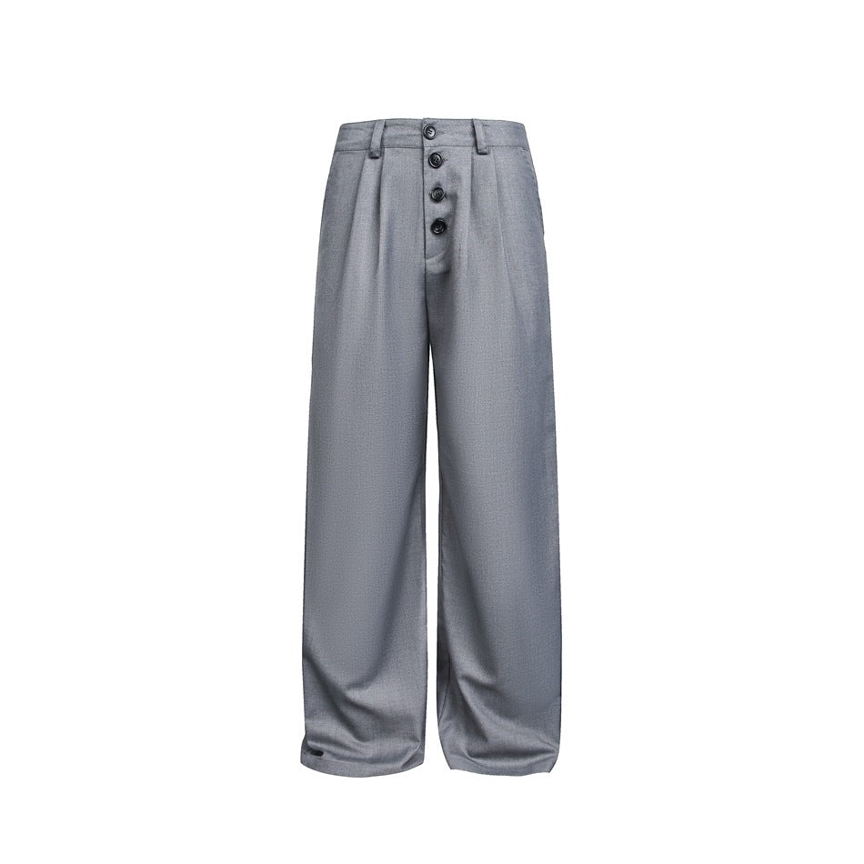 Women's Wide High-Waist Pleated Trousers with Distinctive Button Placket EVA-US