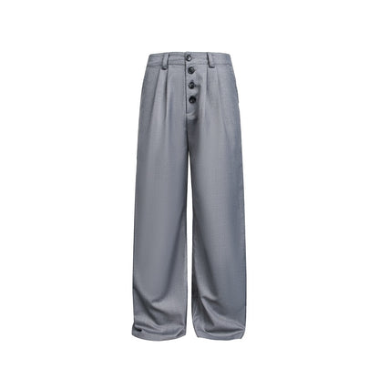 Women's Wide High-Waist Pleated Trousers with Distinctive Button Placket EVA-US