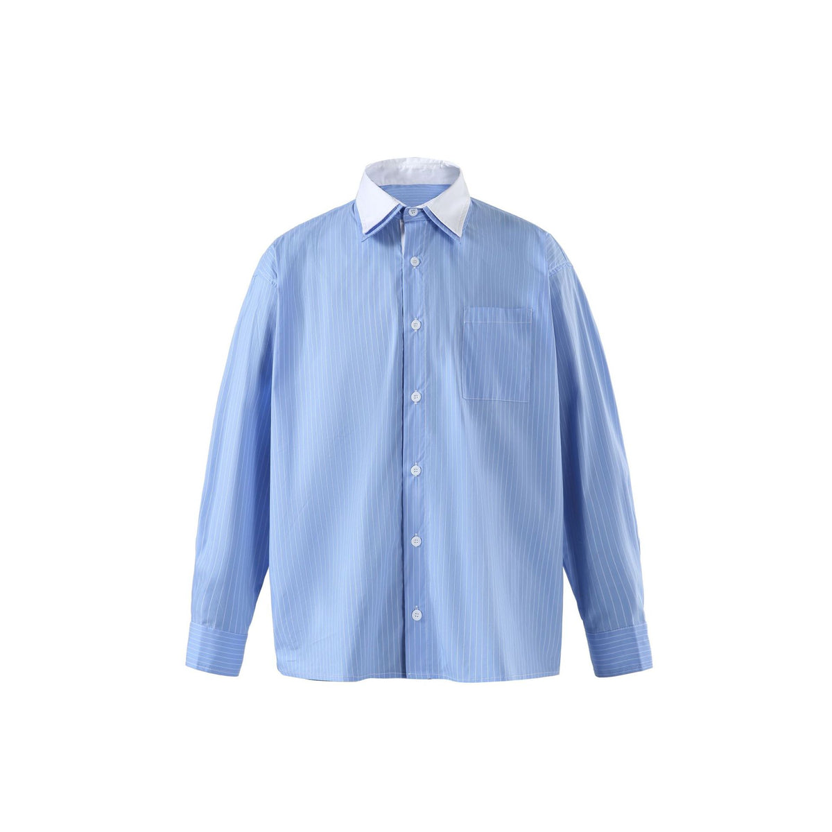 Women’s Oversize Stripe Shirt with Contrast Collar and Chest Pocket EVA-US