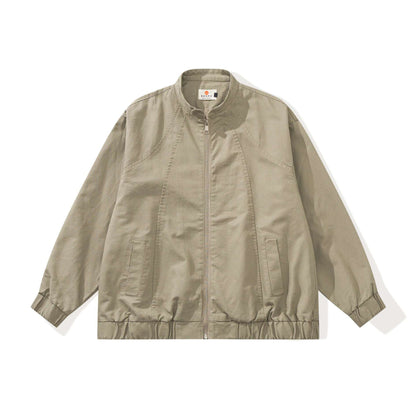 Unisex Stylishly Cut Canvas Zip Jacket with Stand-Up Collar, Drawstring Hem and Utility Pockets EVA-US