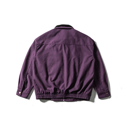 Men's Boxy Canvas Blouson Jacket with Cord Collar, Zipper Chest Pockets and Elastic Hem EVA-US