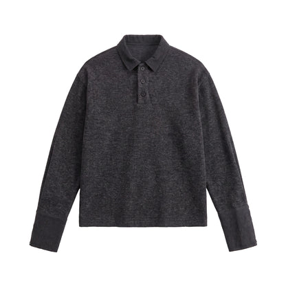 Unisex Boxy Polo Sweatshirt with Contrast Collar and Extended Cuff Sleeves EVA-US