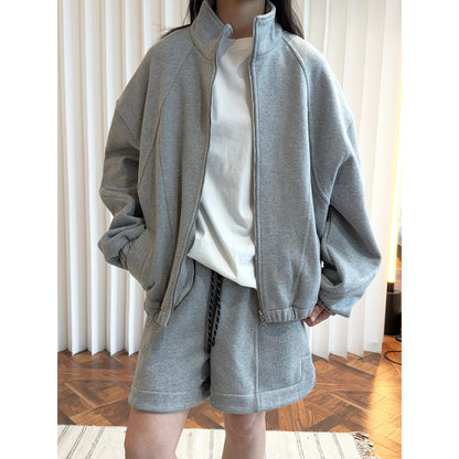 Women's Lounge Set consisting of sweatshirt with stand-up collar and drawstring shorts EVA-US